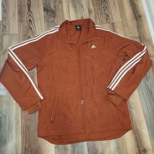 Adidas Men's Rust Windbreaker with White Stripes Size Large